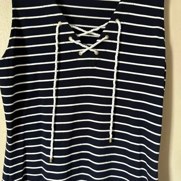 Lauren Ralph Lauren Dress Nautical Stripe Lace Up Sheath Sleeveless Summer MED - Picture 4 of 8